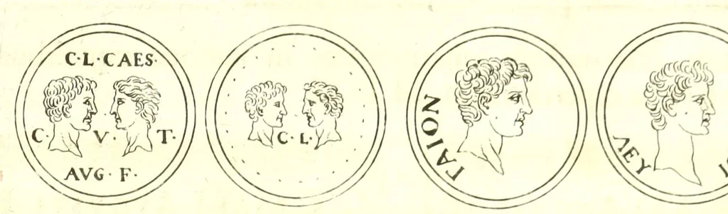 An illustration from Imperatorum romanorum numismata ex aere, mediae et minimae formae: descripta & enarrata, 1671, leaf 111