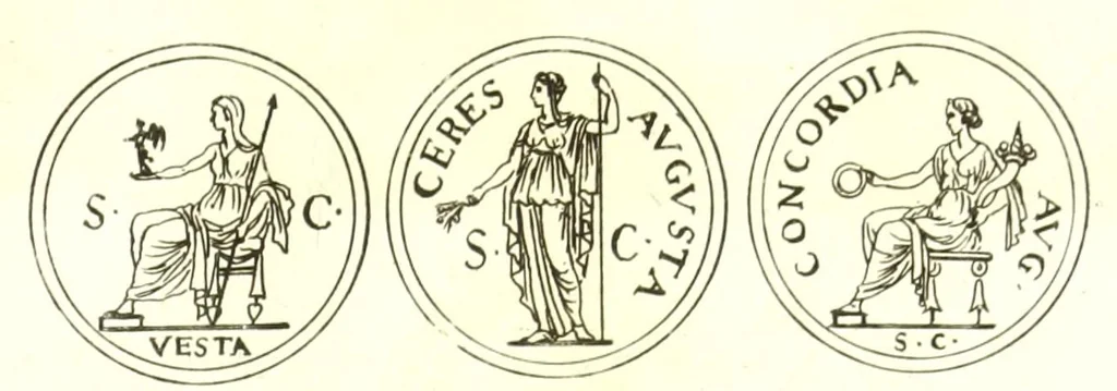 An illustration from Imperatorum romanorum numismata ex aere, mediae et minimae formae: descripta & enarrata, 1671, leaf 205