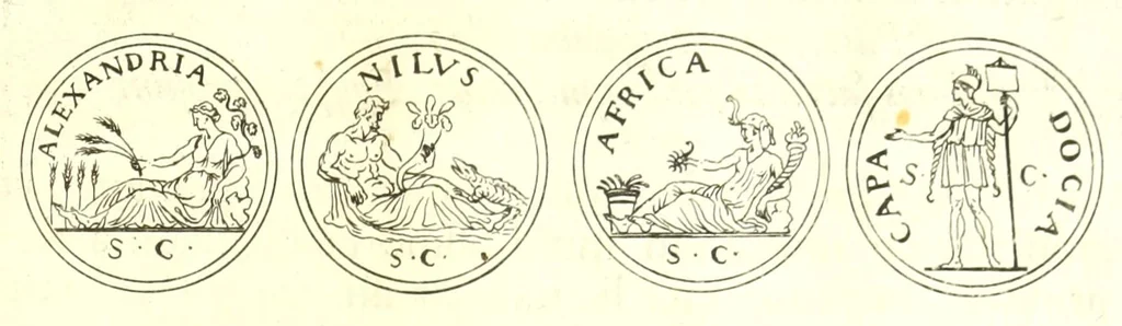 An illustration from Imperatorum romanorum numismata ex aere, mediae et minimae formae: descripta & enarrata, 1671, leaf 251