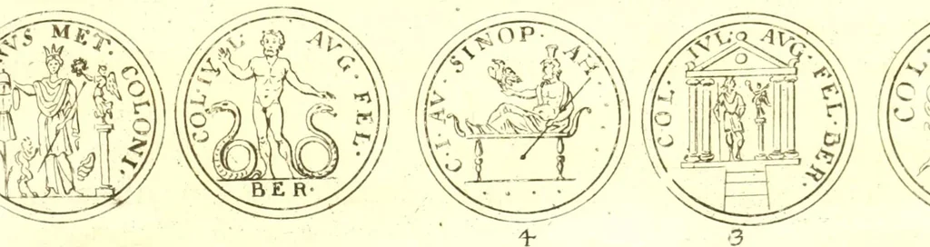 An illustration from Imperatorum romanorum numismata ex aere, mediae et minimae formae: descripta & enarrata, 1671, leaf 363