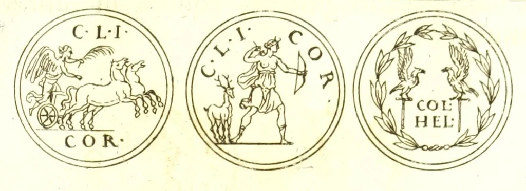 An illustration from Imperatorum romanorum numismata ex aere, mediae et minimae formae: descripta & enarrata, 1671, leaf 381