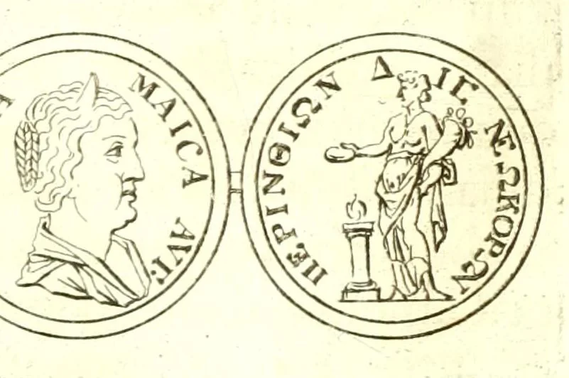 An illustration from Imperatorum romanorum numismata ex aere, mediae et minimae formae: descripta & enarrata, 1671, leaf 404