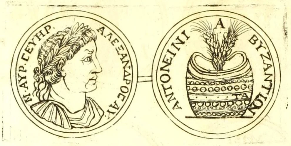 An illustration from Imperatorum romanorum numismata ex aere, mediae et minimae formae: descripta & enarrata, 1671, leaf 416