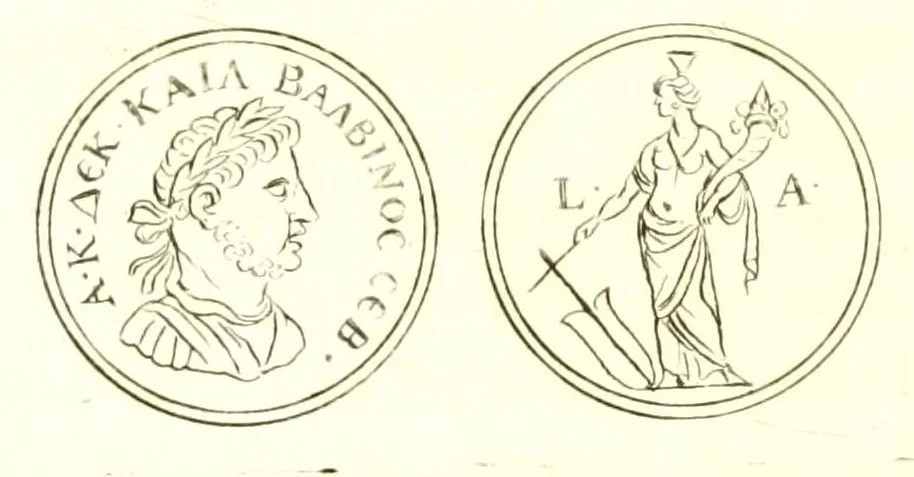 An illustration from Imperatorum romanorum numismata ex aere, mediae et minimae formae: descripta & enarrata, 1671, leaf 428