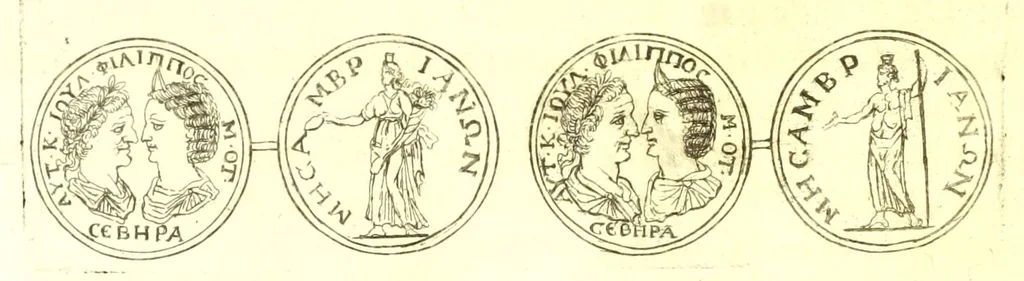 An illustration from Imperatorum romanorum numismata ex aere, mediae et minimae formae: descripta & enarrata, 1671, leaf 448