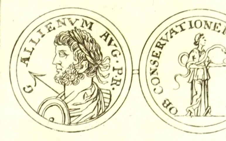 An illustration from Imperatorum romanorum numismata ex aere, mediae et minimae formae: descripta & enarrata, 1671, leaf 475