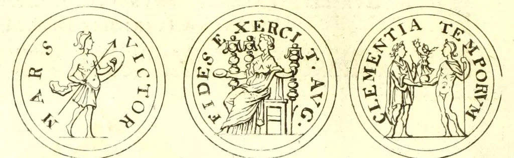 An illustration from Imperatorum romanorum numismata ex aere, mediae et minimae formae: descripta & enarrata, 1671, leaf 504
