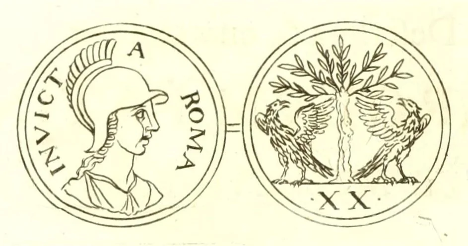 An illustration from Imperatorum romanorum numismata ex aere, mediae et minimae formae: descripta & enarrata, 1671, leaf 52