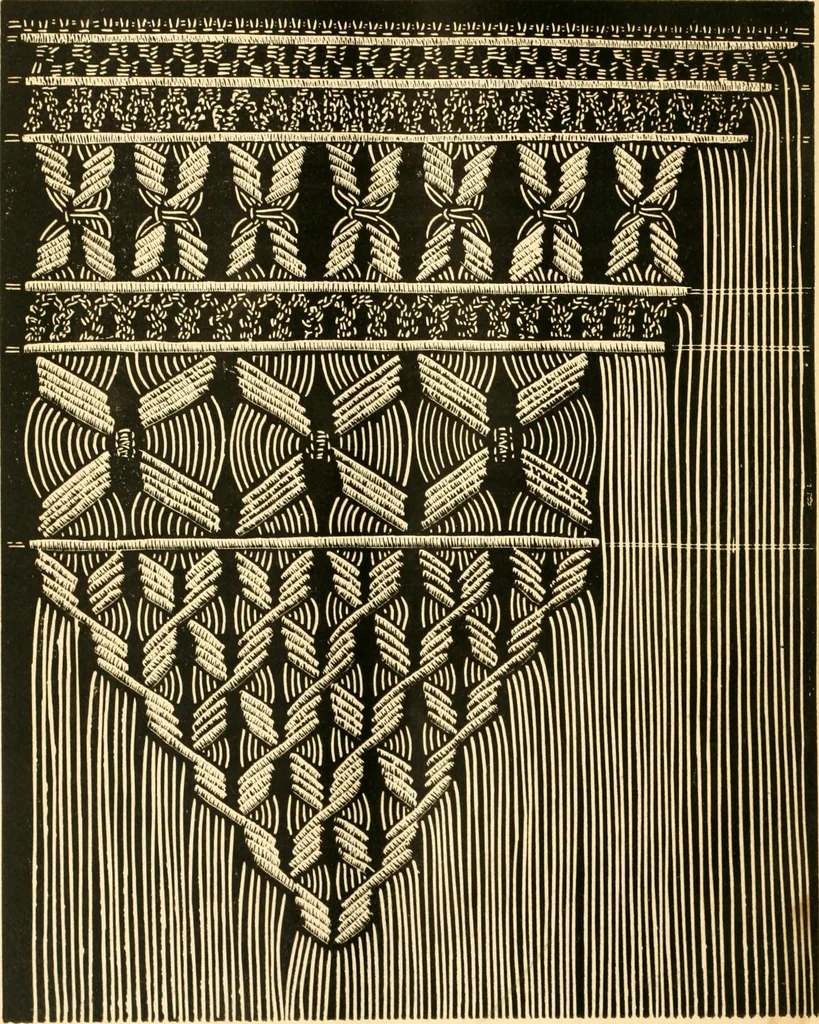 An illustration from The imperial macramé lace book. With numerous illustrations and instructions. Flax threads, 1877, leaf 53