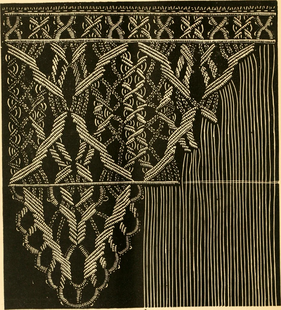 An illustration from The imperial macramé lace book. With numerous illustrations and instructions. Flax threads, 1877, leaf 63