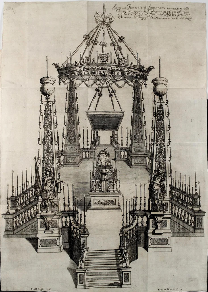 An illustration from Impetus doloris Excell. Princ. D. Ant. Triuulzio praepropera morte sublato praepropere funere parentatis, 1678, leaf 17