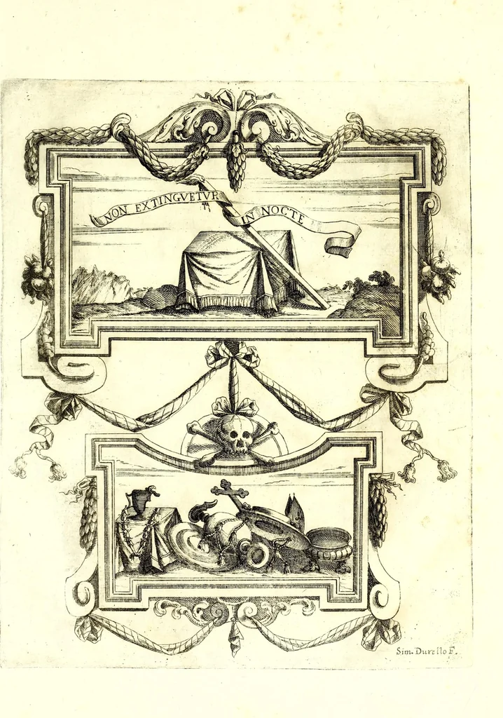 An illustration from Impetus doloris Excell. Princ. D. Ant. Triuulzio praepropera morte sublato praepropere funere parentatis, 1678, leaf 23