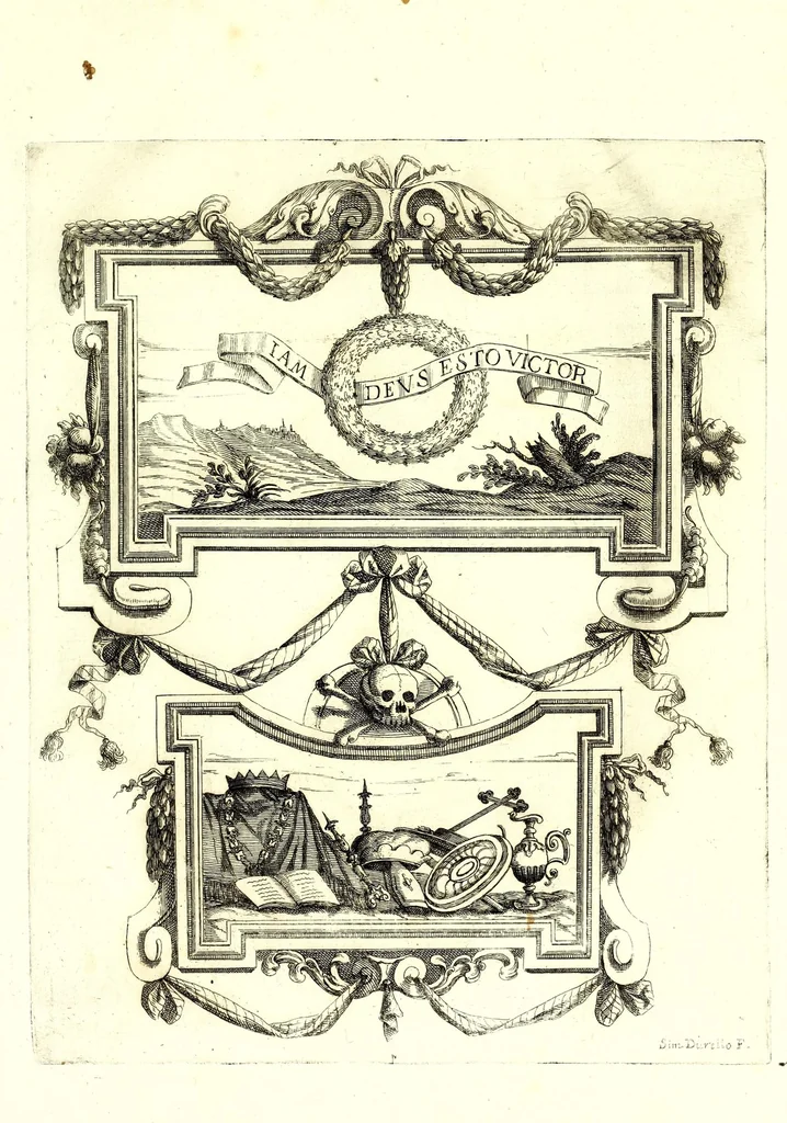 An illustration from Impetus doloris Excell. Princ. D. Ant. Triuulzio praepropera morte sublato praepropere funere parentatis, 1678, leaf 27