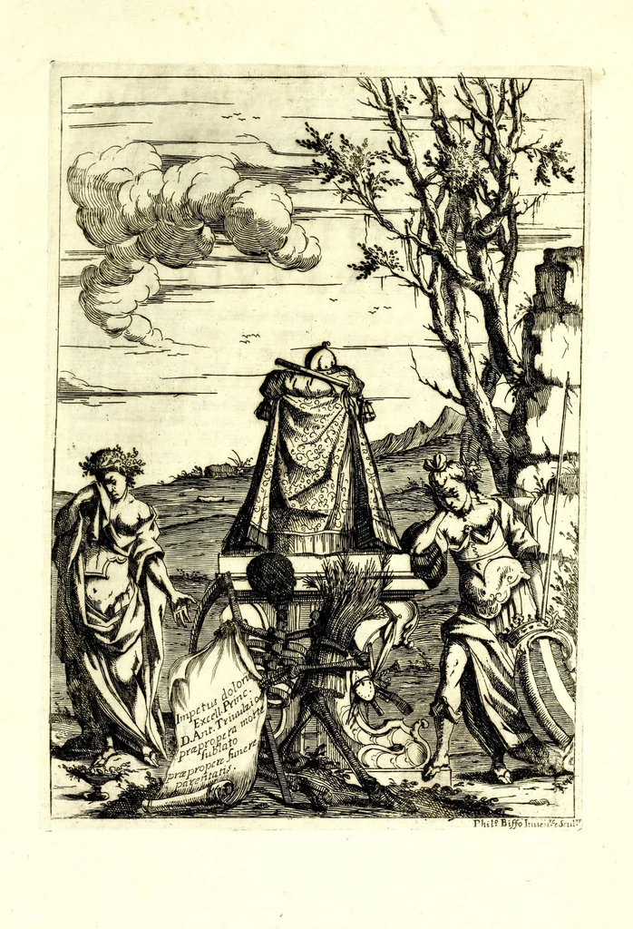 An illustration from Impetus doloris Excell. Princ. D. Ant. Triuulzio praepropera morte sublato praepropere funere parentatis, 1678, leaf 3