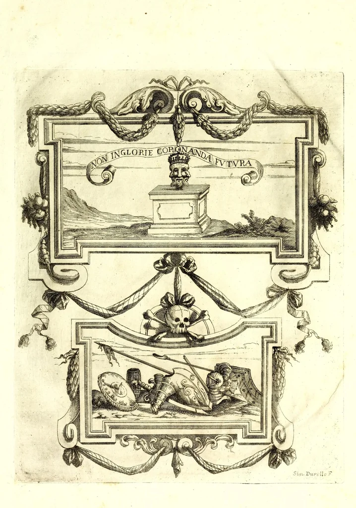 An illustration from Impetus doloris Excell. Princ. D. Ant. Triuulzio praepropera morte sublato praepropere funere parentatis, 1678, leaf 35