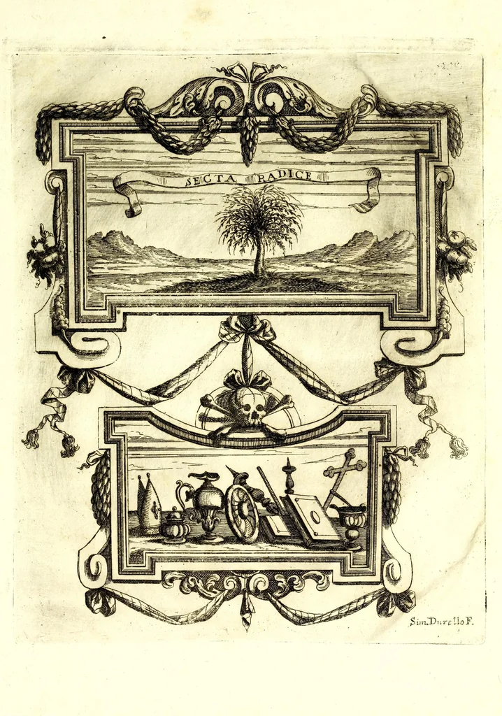 An illustration from Impetus doloris Excell. Princ. D. Ant. Triuulzio praepropera morte sublato praepropere funere parentatis, 1678, leaf 43