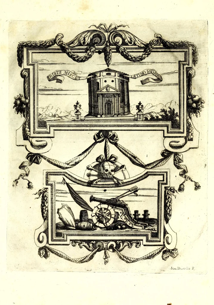 An illustration from Impetus doloris Excell. Princ. D. Ant. Triuulzio praepropera morte sublato praepropere funere parentatis, 1678, leaf 45