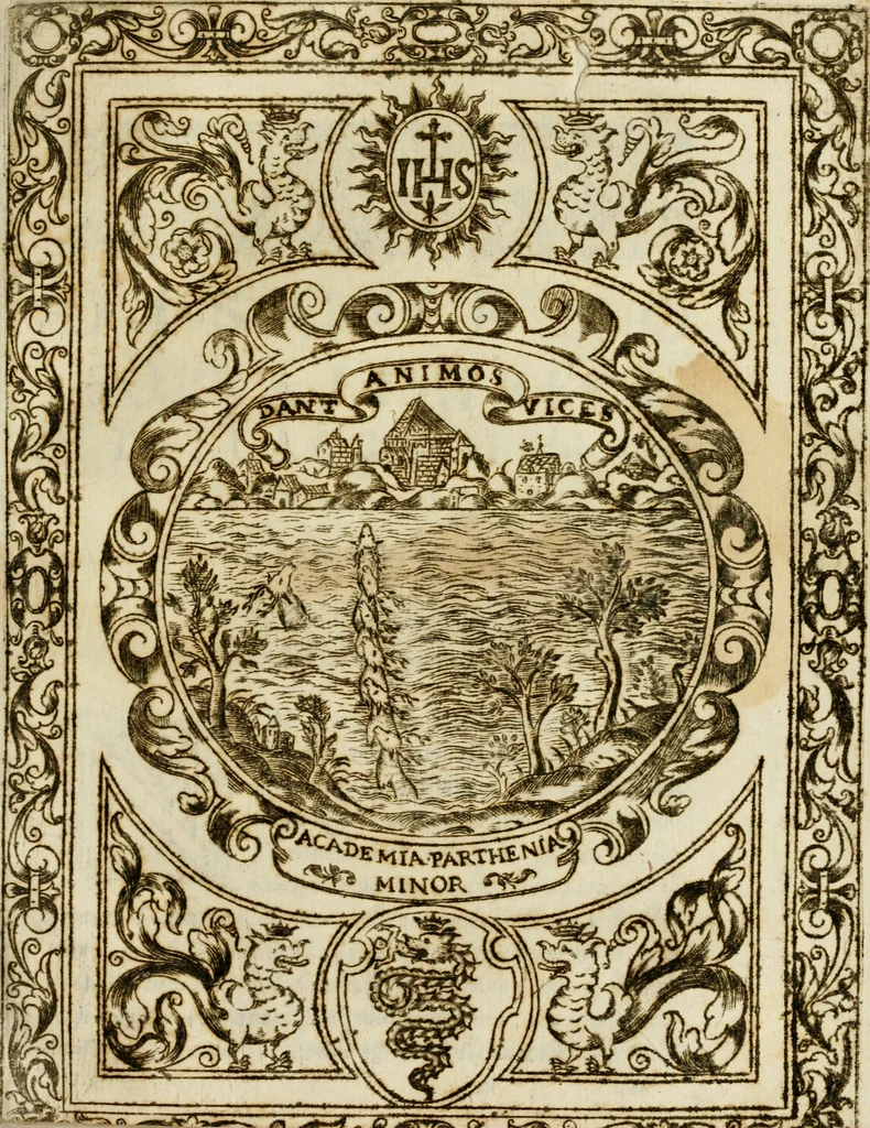 An illustration from Impresa dell'Accademia Partenia minore : eretta già nel collegio della Compagnia di Giesù in Milano, 1598, leaf 8