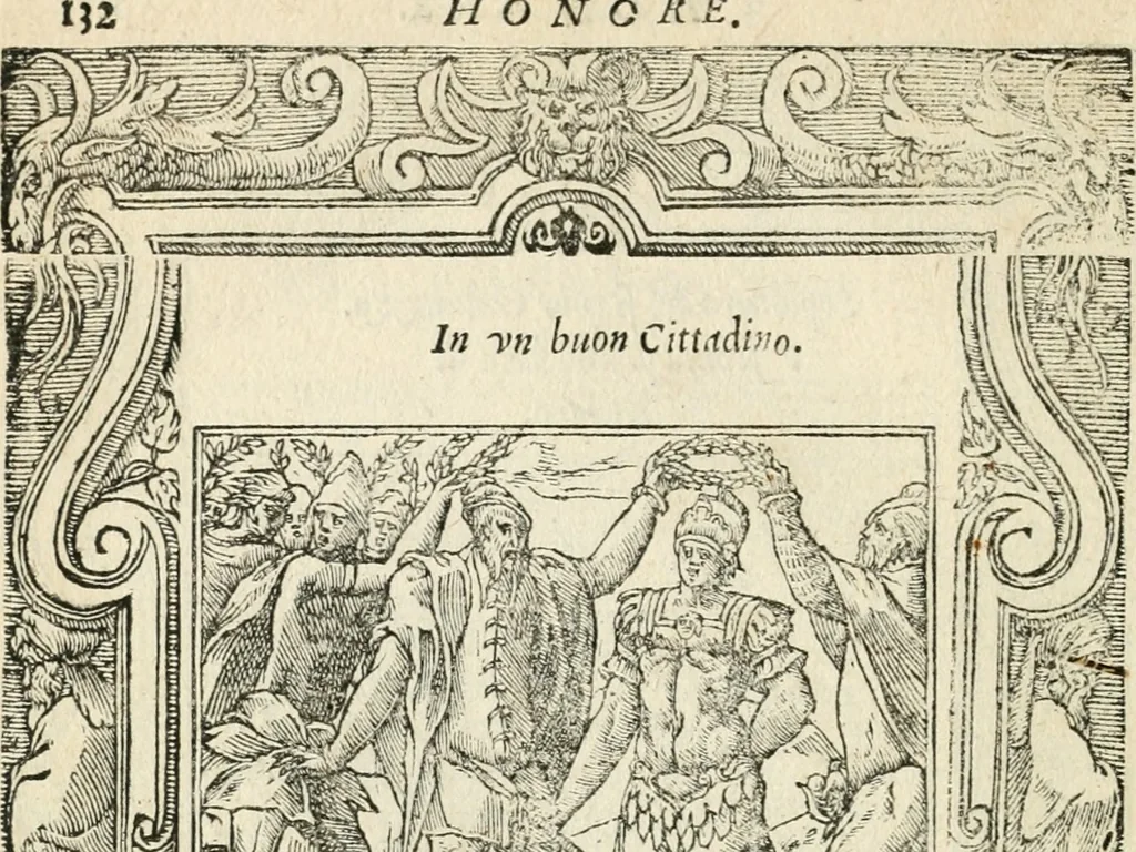 An illustration from Diverse imprese accommodate a diuerse moralità : con versi che i loro significati dichiarano insieme con molte altre nella lingua italiana non piu tradotte, 1551, leaf 137