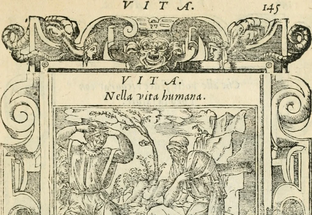 An illustration from Diverse imprese accommodate a diuerse moralità : con versi che i loro significati dichiarano insieme con molte altre nella lingua italiana non piu tradotte, 1551, leaf 150