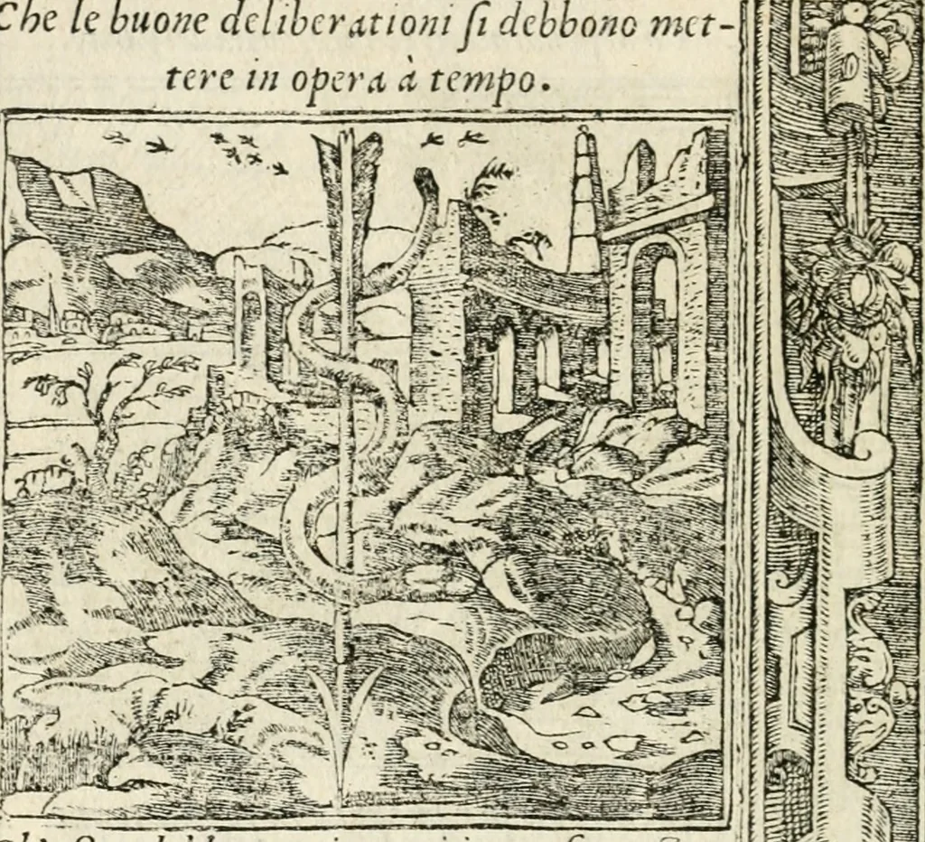 An illustration from Diverse imprese accommodate a diuerse moralità : con versi che i loro significati dichiarano insieme con molte altre nella lingua italiana non piu tradotte, 1551, leaf 27