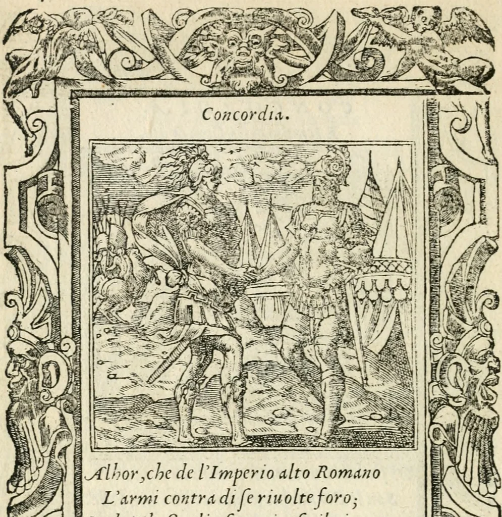 An illustration from Diverse imprese accommodate a diuerse moralità : con versi che i loro significati dichiarano insieme con molte altre nella lingua italiana non piu tradotte, 1551, leaf 45
