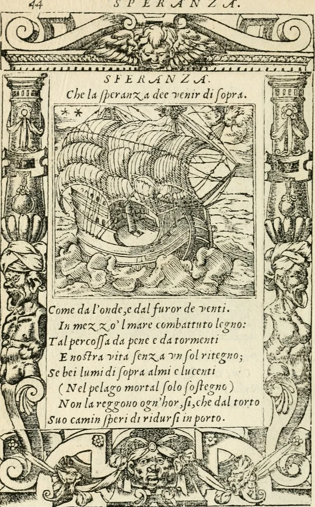 An illustration from Diverse imprese accommodate a diuerse moralità : con versi che i loro significati dichiarano insieme con molte altre nella lingua italiana non piu tradotte, 1551, leaf 49