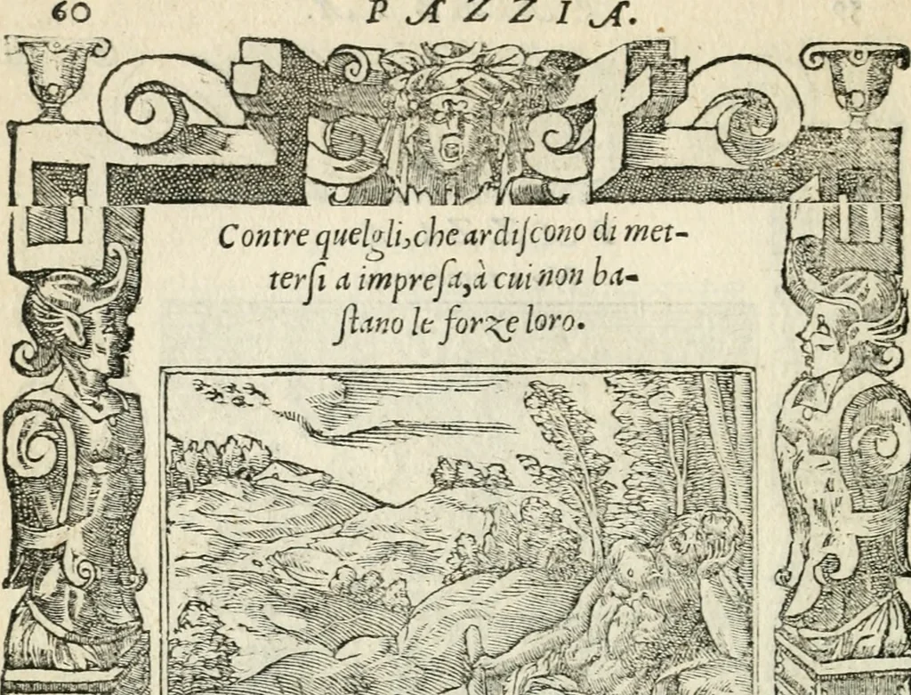 An illustration from Diverse imprese accommodate a diuerse moralità : con versi che i loro significati dichiarano insieme con molte altre nella lingua italiana non piu tradotte, 1551, leaf 65