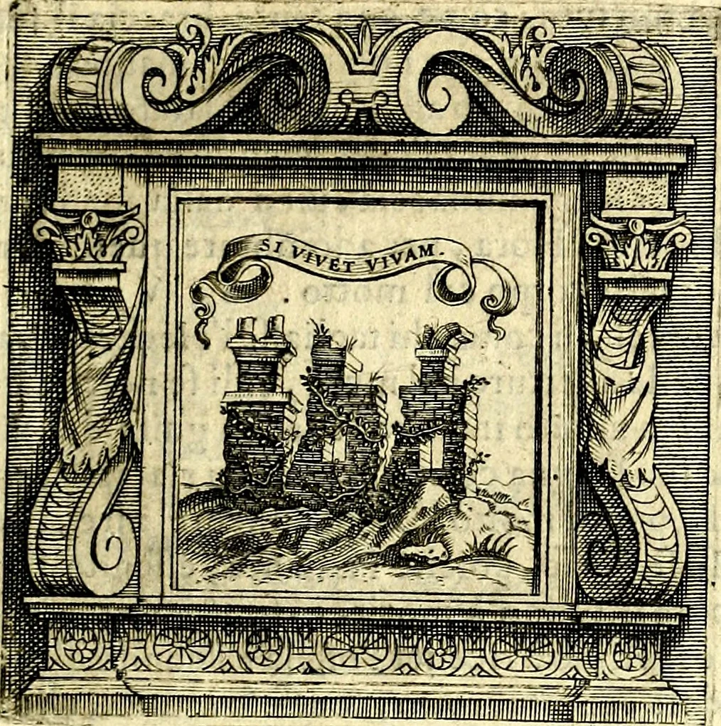 An illustration from Imprese illustri di diuersi, coi discorsi di Camillo Camilli, et con le figure intagliate in rame di Girolamo Porro Padouano .., 1586, leaf 128