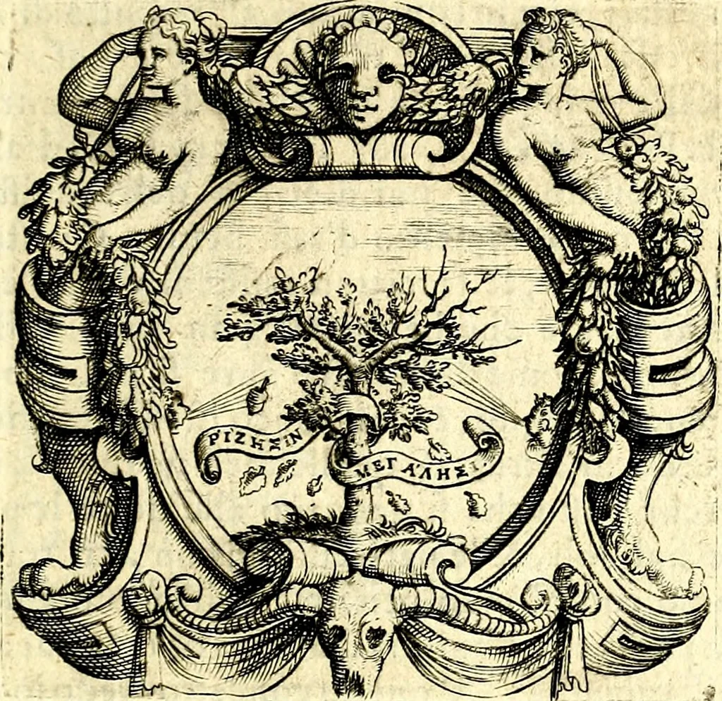 An illustration from Imprese illustri di diuersi, coi discorsi di Camillo Camilli, et con le figure intagliate in rame di Girolamo Porro Padouano .., 1586, leaf 152