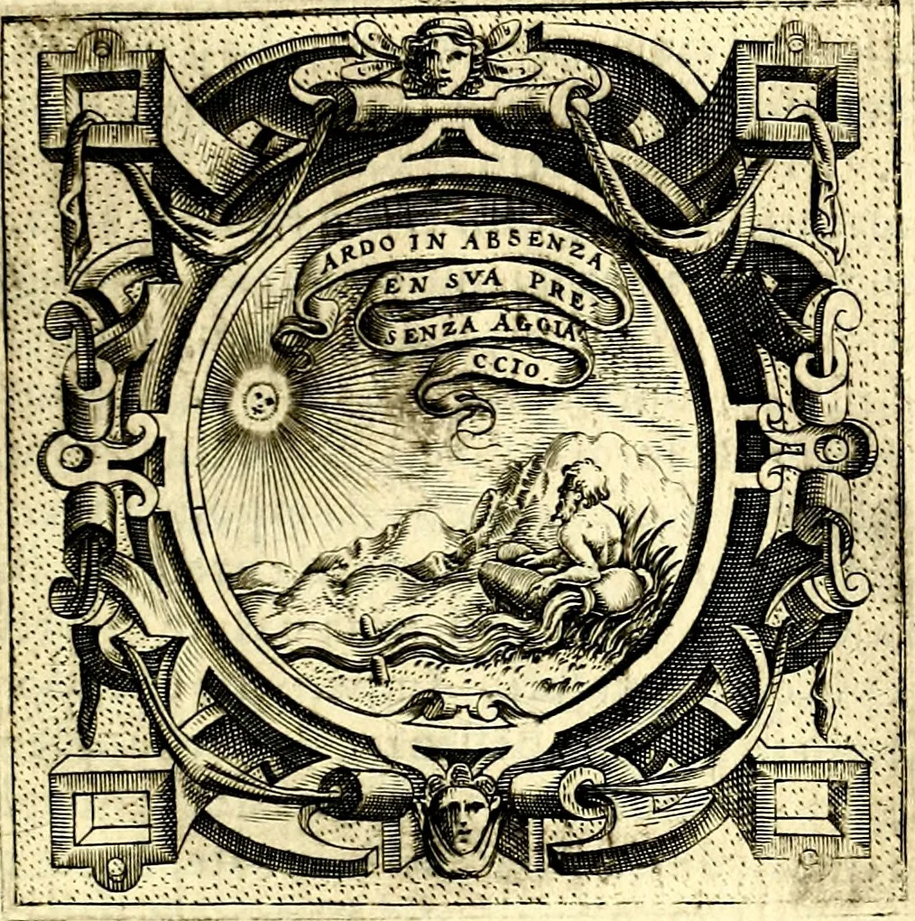 An illustration from Imprese illustri di diuersi, coi discorsi di Camillo Camilli, et con le figure intagliate in rame di Girolamo Porro Padouano .., 1586, leaf 184