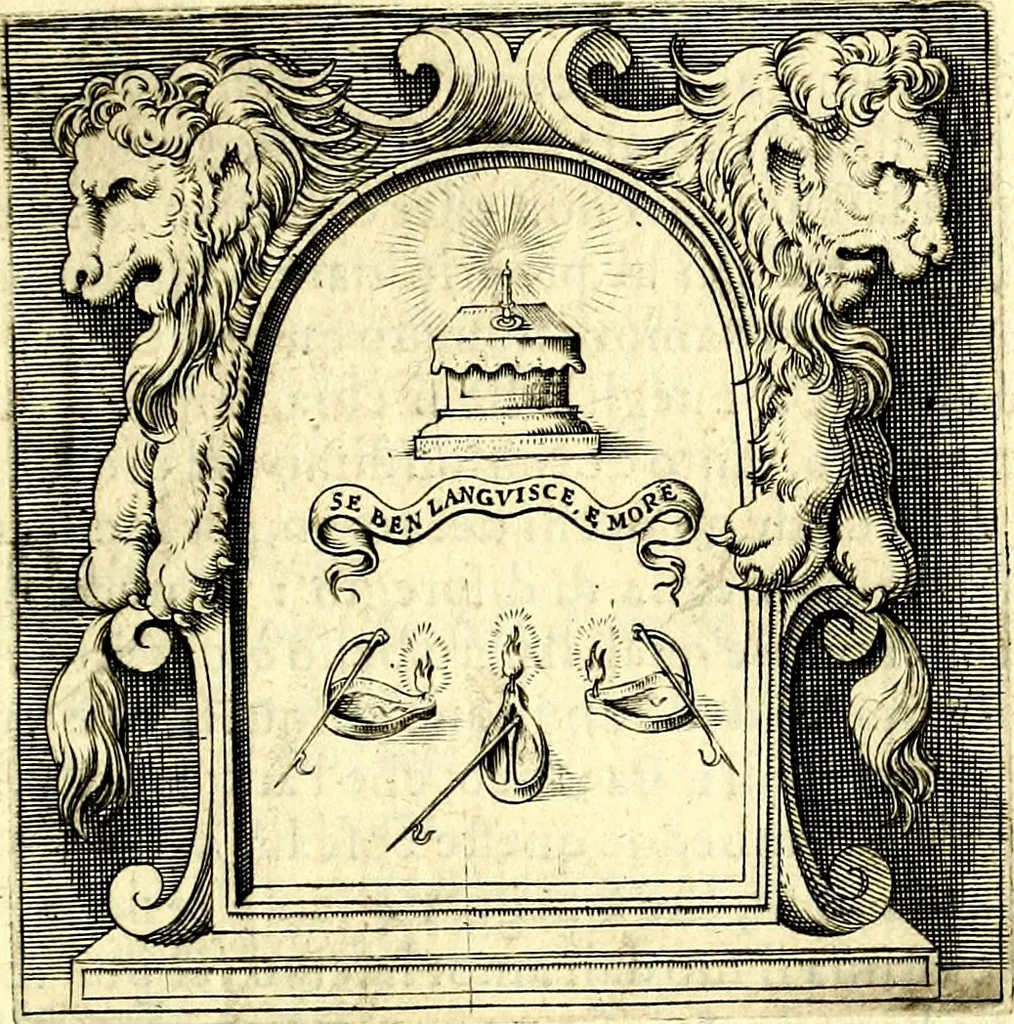 An illustration from Imprese illustri di diuersi, coi discorsi di Camillo Camilli, et con le figure intagliate in rame di Girolamo Porro Padouano .., 1586, leaf 190