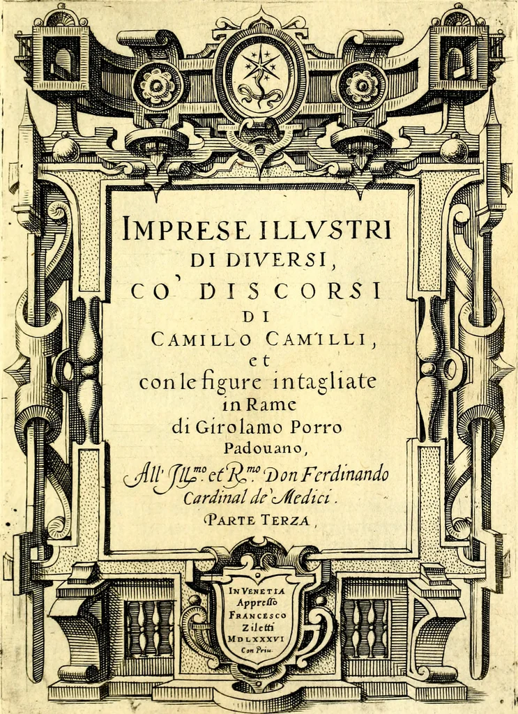 An illustration from Imprese illustri di diuersi, coi discorsi di Camillo Camilli, et con le figure intagliate in rame di Girolamo Porro Padouano .., 1586, leaf 294