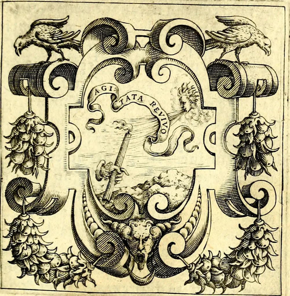 An illustration from Imprese illustri di diuersi, coi discorsi di Camillo Camilli, et con le figure intagliate in rame di Girolamo Porro Padouano .., 1586, leaf 308