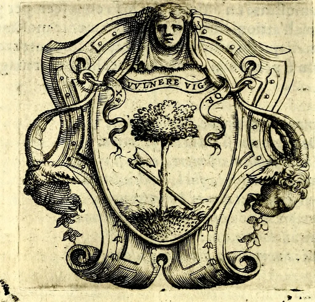 An illustration from Imprese illustri di diuersi, coi discorsi di Camillo Camilli, et con le figure intagliate in rame di Girolamo Porro Padouano .., 1586, leaf 317