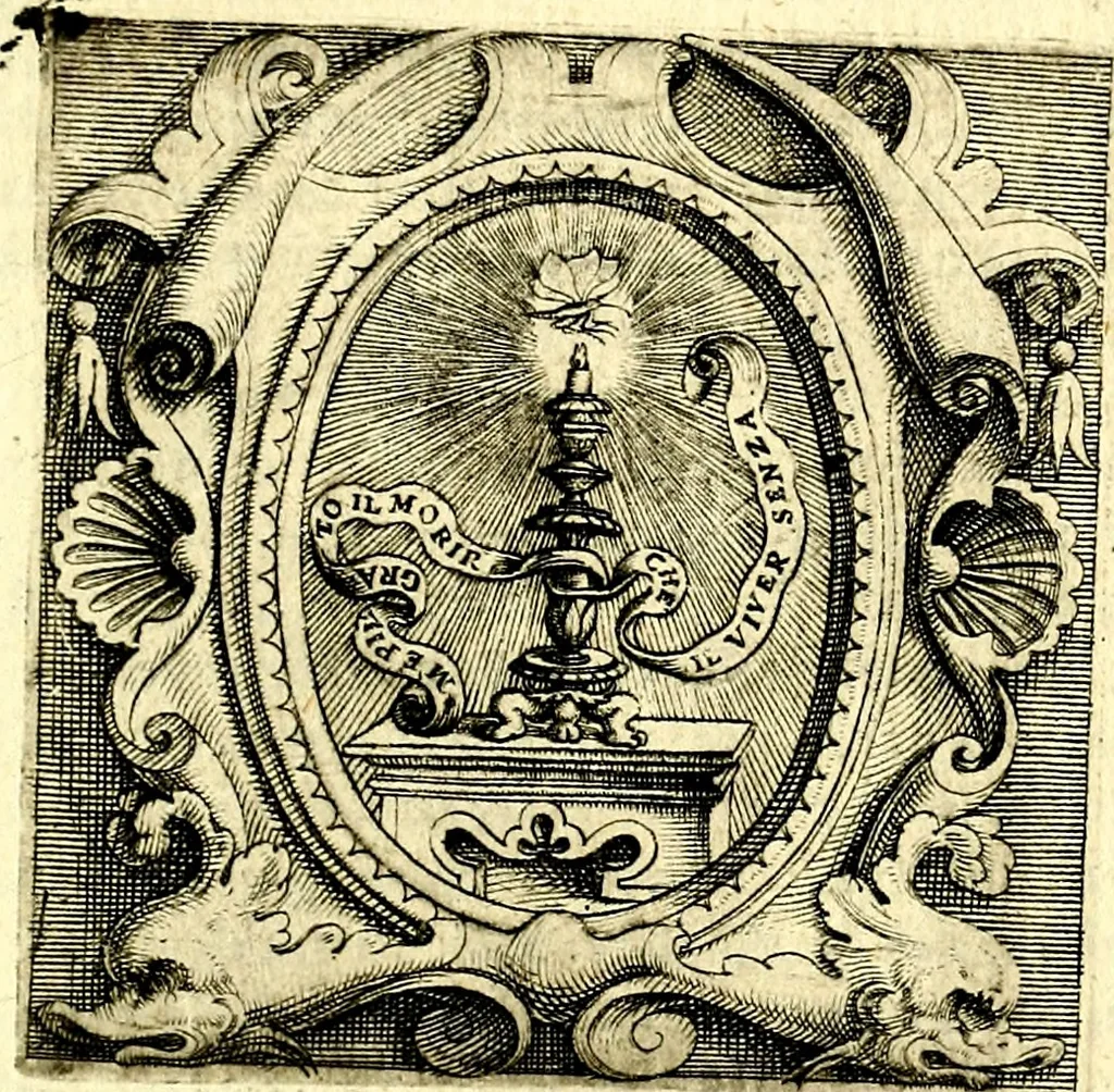 An illustration from Imprese illustri di diuersi, coi discorsi di Camillo Camilli, et con le figure intagliate in rame di Girolamo Porro Padouano .., 1586, leaf 320
