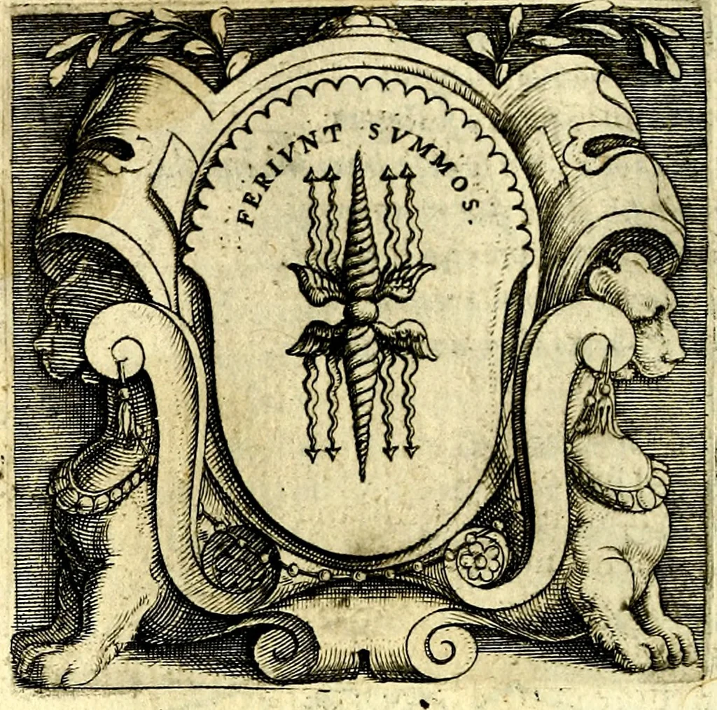 An illustration from Imprese illustri di diuersi, coi discorsi di Camillo Camilli, et con le figure intagliate in rame di Girolamo Porro Padouano .., 1586, leaf 345
