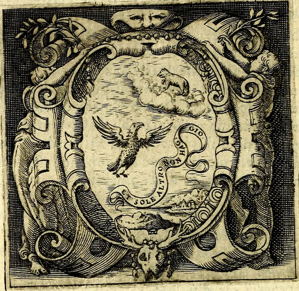 An illustration from Imprese illustri di diuersi, coi discorsi di Camillo Camilli, et con le figure intagliate in rame di Girolamo Porro Padouano .., 1586, leaf 53