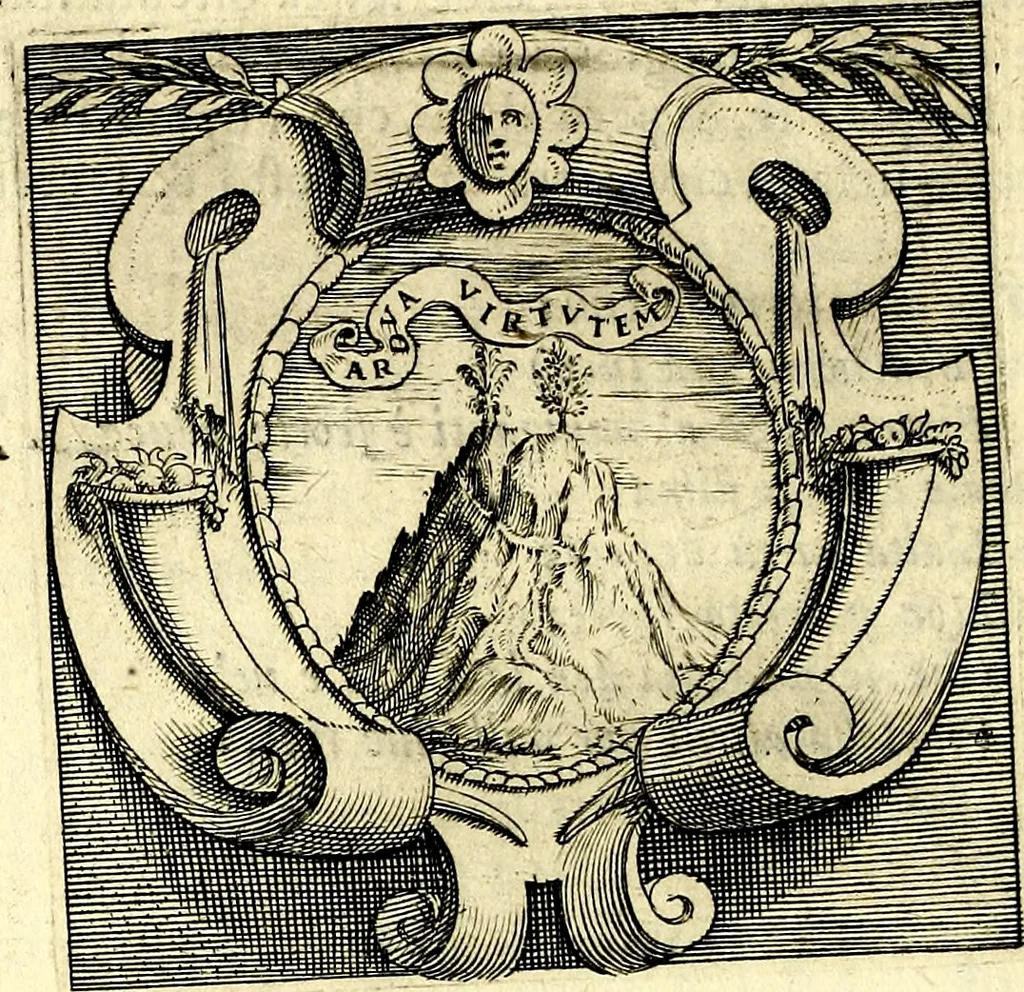 An illustration from Imprese illustri di diuersi, coi discorsi di Camillo Camilli, et con le figure intagliate in rame di Girolamo Porro Padouano .., 1586, leaf 65