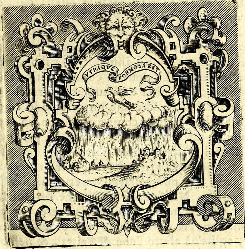 An illustration from Imprese illustri di diuersi, coi discorsi di Camillo Camilli, et con le figure intagliate in rame di Girolamo Porro Padouano .., 1586, leaf 74