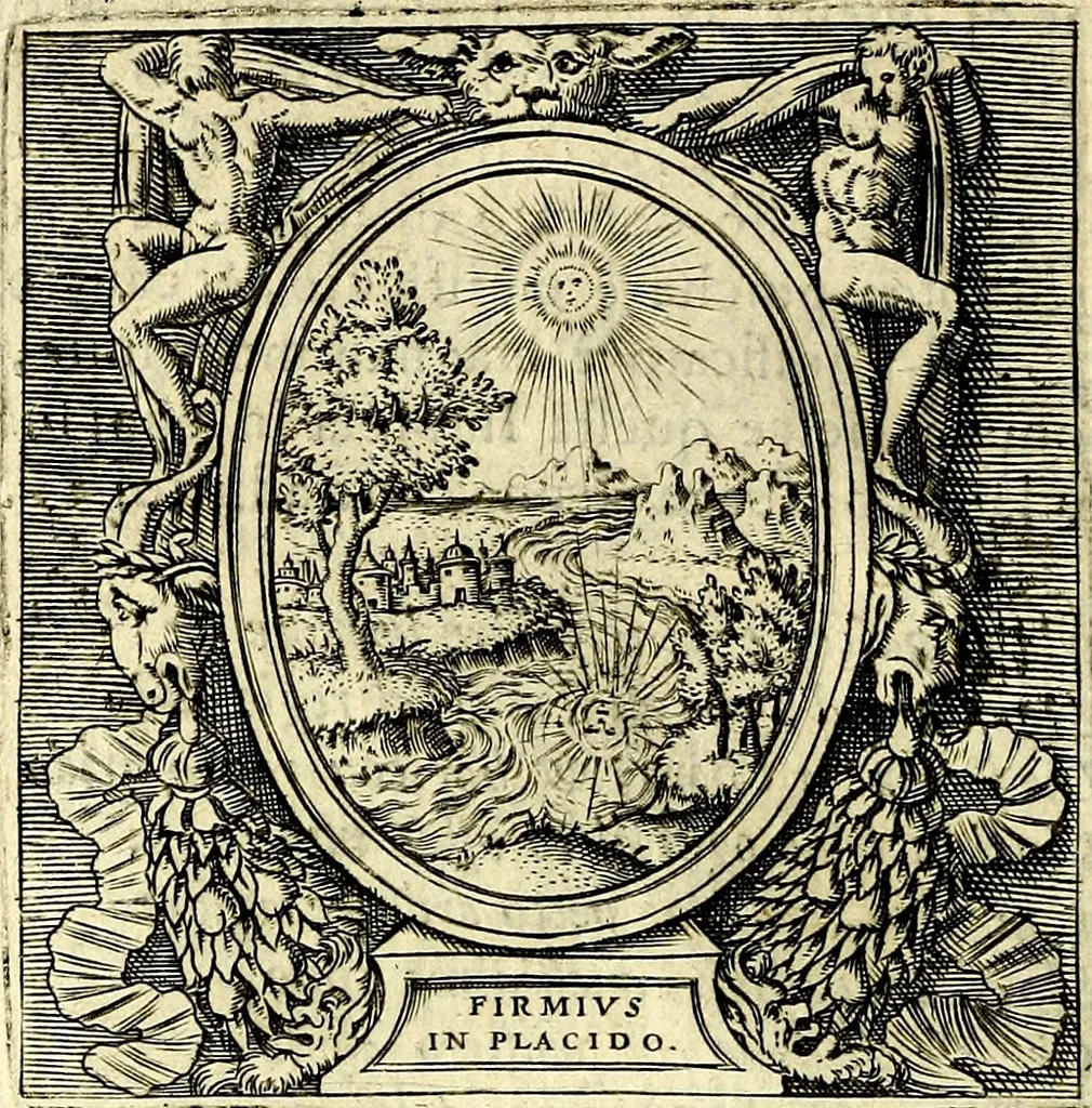 An illustration from Imprese illustri di diuersi, coi discorsi di Camillo Camilli, et con le figure intagliate in rame di Girolamo Porro Padouano .., 1586, leaf 77