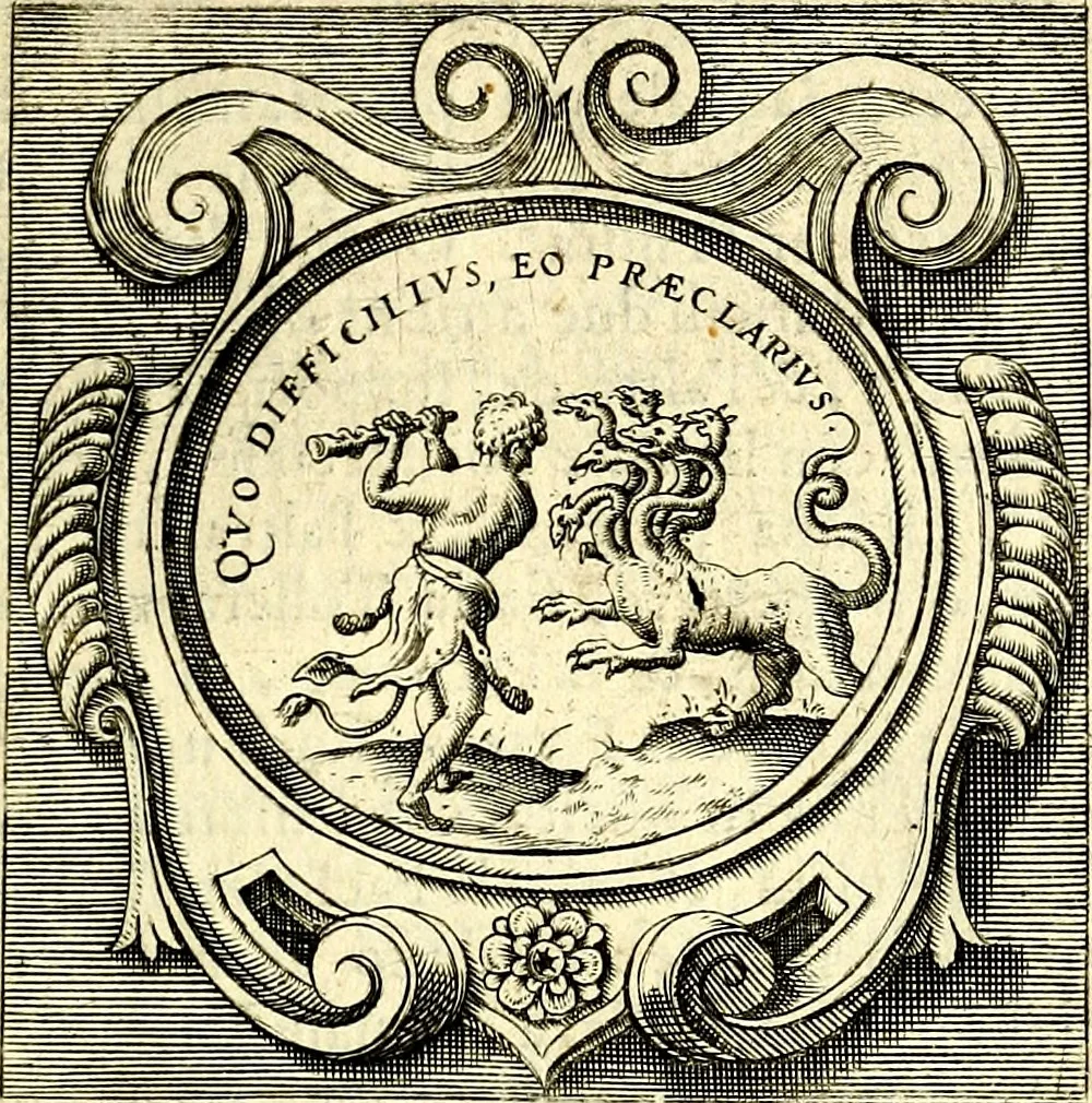 An illustration from Imprese illustri di diuersi, coi discorsi di Camillo Camilli, et con le figure intagliate in rame di Girolamo Porro Padouano .., 1586, leaf 80