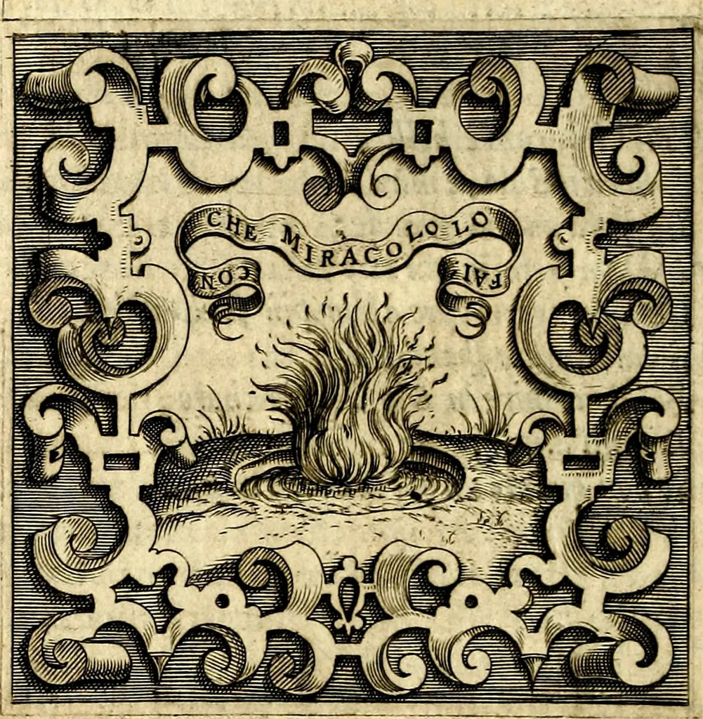 An illustration from Imprese illustri di diuersi, coi discorsi di Camillo Camilli, et con le figure intagliate in rame di Girolamo Porro Padouano .., 1586, leaf 117