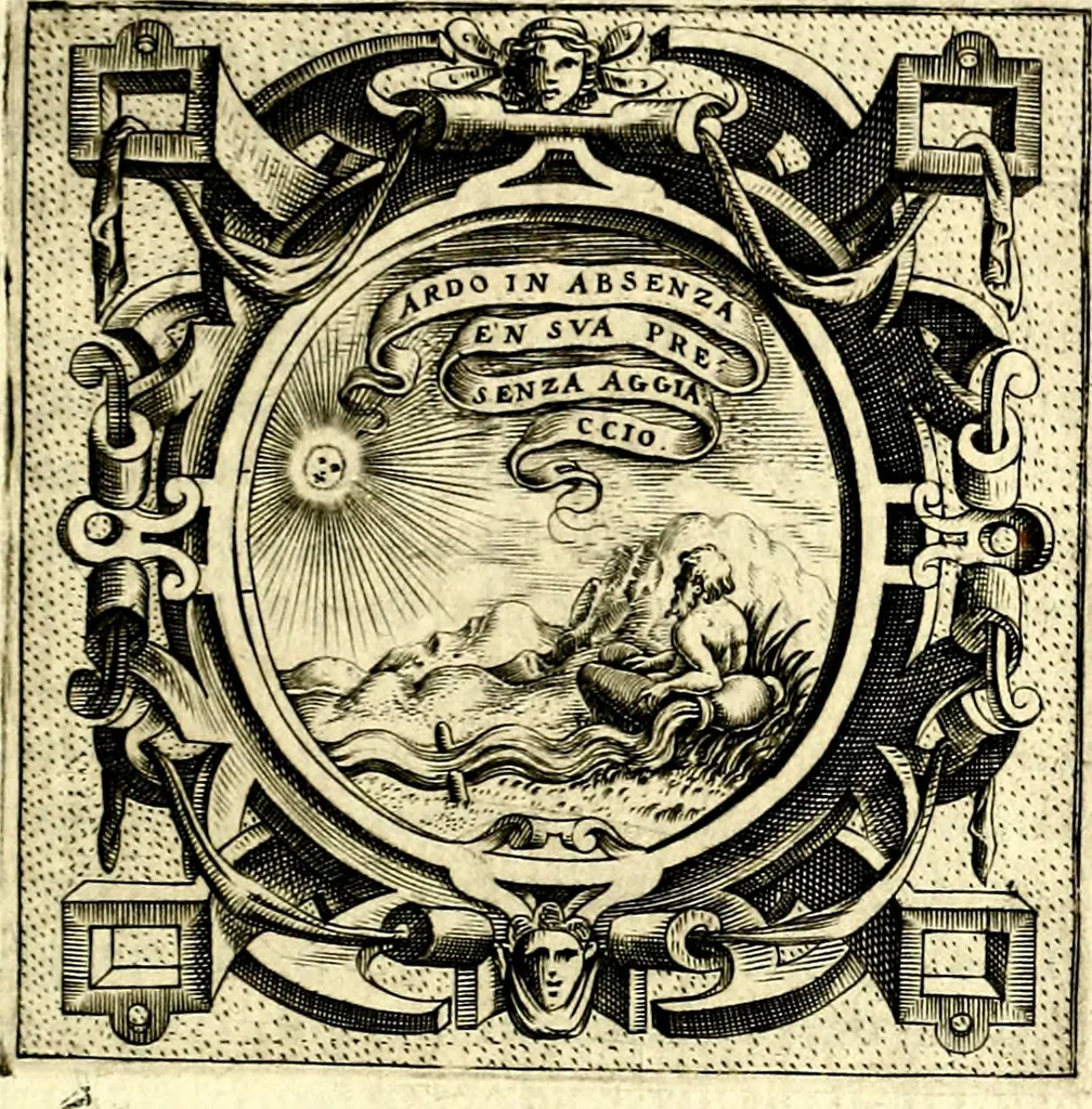 An illustration from Imprese illustri di diuersi, coi discorsi di Camillo Camilli, et con le figure intagliate in rame di Girolamo Porro Padouano .., 1586, leaf 182