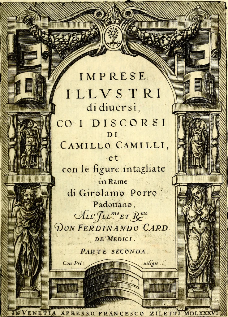 An illustration from Imprese illustri di diuersi, coi discorsi di Camillo Camilli, et con le figure intagliate in rame di Girolamo Porro Padouano .., 1586, leaf 196