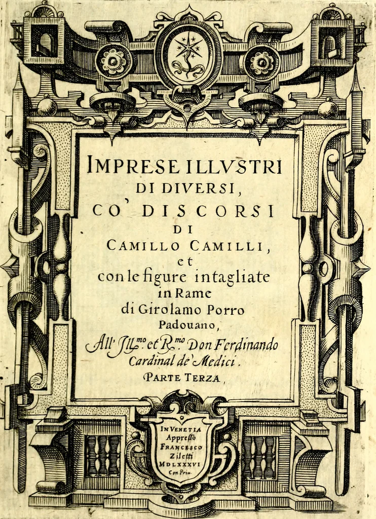 An illustration from Imprese illustri di diuersi, coi discorsi di Camillo Camilli, et con le figure intagliate in rame di Girolamo Porro Padouano .., 1586, leaf 290
