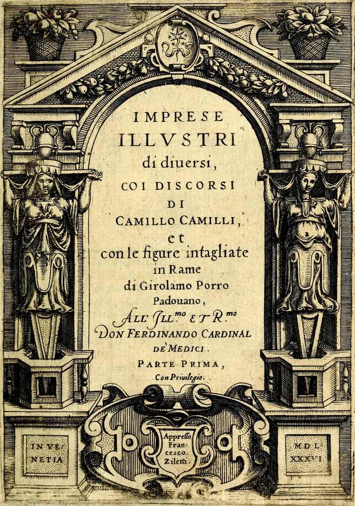 An illustration from Imprese illustri di diuersi, coi discorsi di Camillo Camilli, et con le figure intagliate in rame di Girolamo Porro Padouano .., 1586, leaf 4