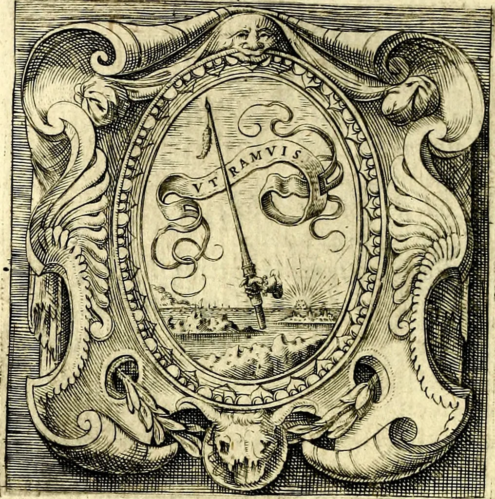 An illustration from Imprese illustri di diuersi, coi discorsi di Camillo Camilli, et con le figure intagliate in rame di Girolamo Porro Padouano .., 1586, leaf 57