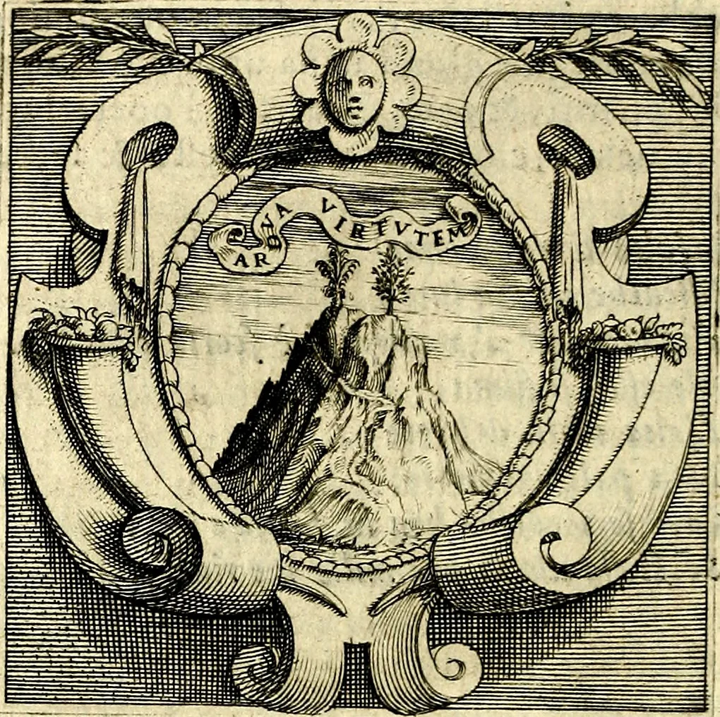 An illustration from Imprese illustri di diuersi, coi discorsi di Camillo Camilli, et con le figure intagliate in rame di Girolamo Porro Padouano .., 1586, leaf 63