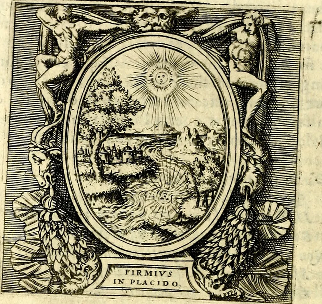 An illustration from Imprese illustri di diuersi, coi discorsi di Camillo Camilli, et con le figure intagliate in rame di Girolamo Porro Padouano .., 1586, leaf 75